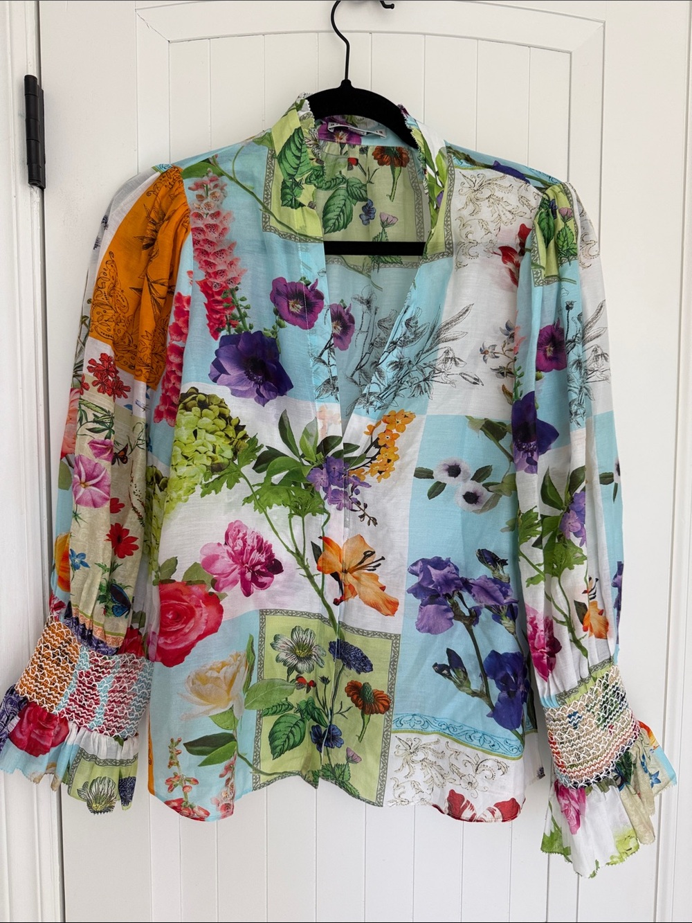 Alice + Olivia Multicolor Floral Patchwork Blouse